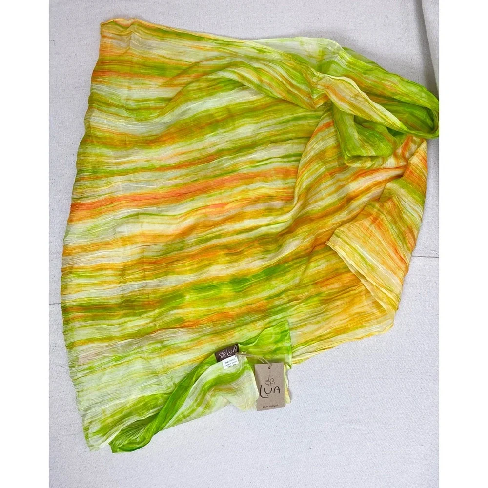 LUA Silk Scarf Yellow watercolor Crinkle Shawl Wrap Handmade Artsy Lagenlook NWT